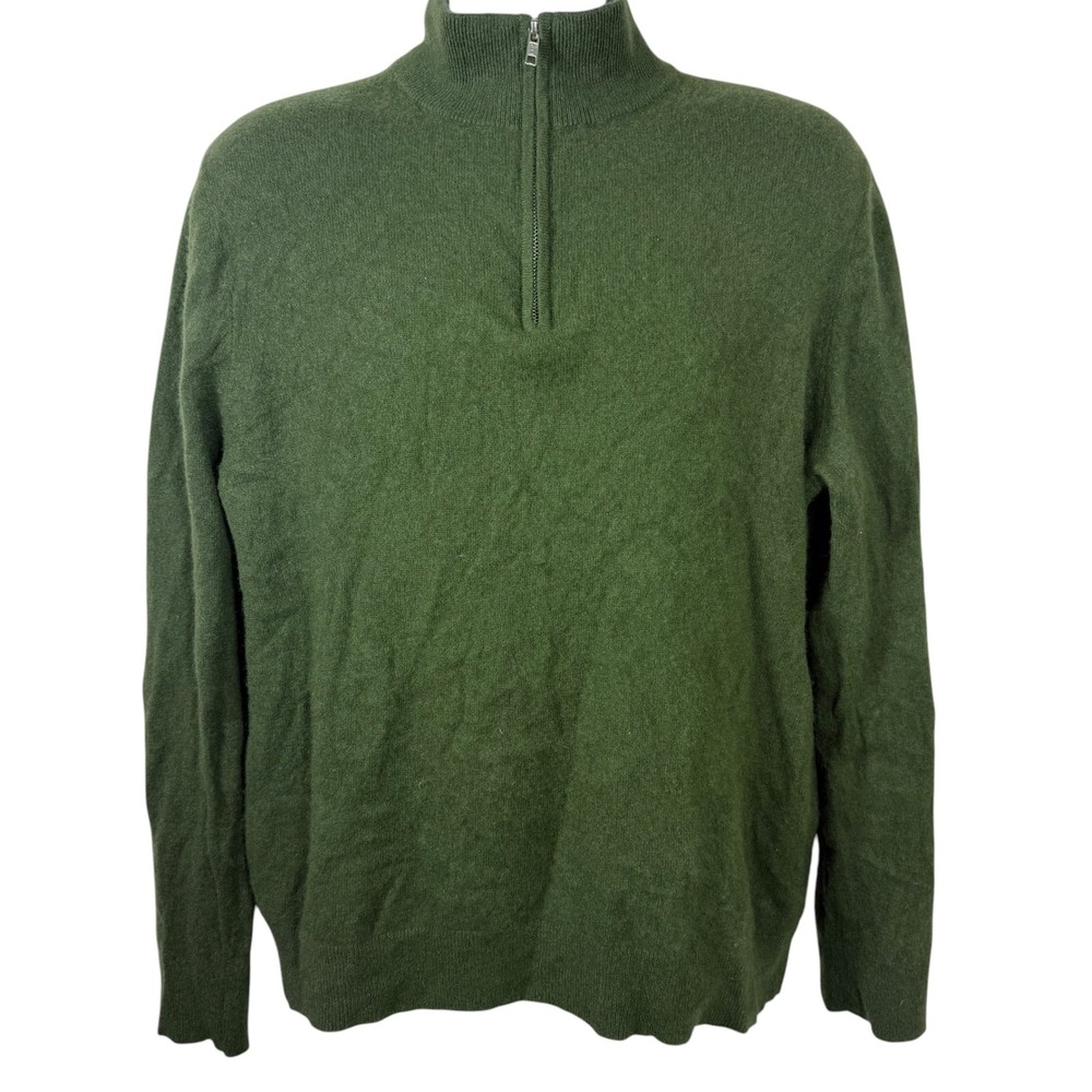 Quince Mens 100% Cashmere Quarter Zip Sweater Forest Green Large Mock Neck L/S